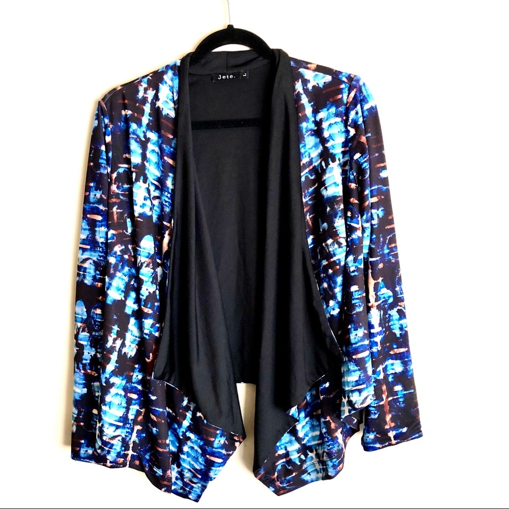 Jete blue tie dye cape wrap cardigan